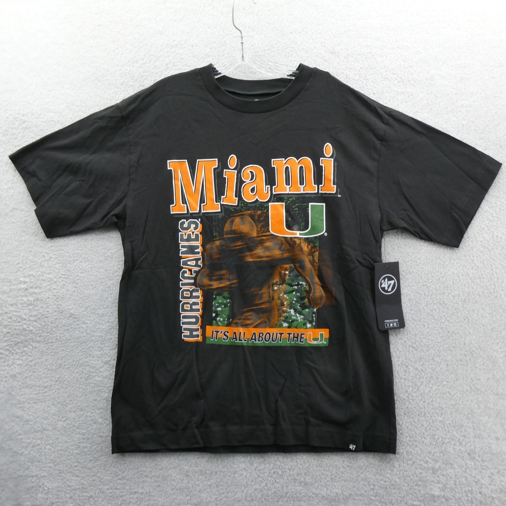 '47 Shirt Mens Medium Miami Hurricanes Black Cotton NCAA Football Fan Apparel